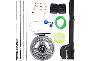 ‎SOUGAYILANG Sougayilang Standard Fliegenfischen Combo Starter Kit, 5/6 Gewicht 9' Fliegenrute mit SuperPolymer-Griff, Zubehör, CNC-Fliegenrolle, Tragetasche
