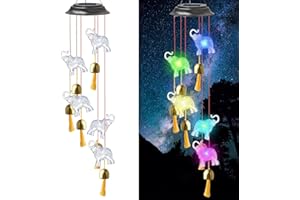 GOTRAIN Solar-Windspiel, bunt, Farbverlauf, LED-Solar-Windspiel, wasserdichtes LED-Licht, Geschenke für Garten, Outdoor, Terrasse, Hof, Rasen, Dekoration (Elefant)