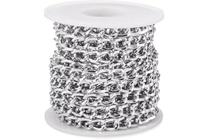 FASHEWELRY, Catena in alluminio a maglia barbazzale non saldata intrecciata ovale, con bobina, 10 x 6,5 x 1,5 mm, per gioielli, collane e bracciali fai da te, 5 m