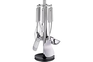WMF Profi Plus - Juego de 7 Utensilios de Cocina con Soporte, Cucharón, Espumadera, Espátula para Wok, Espátula, Batidor, Pelador de Verduras Acero Inoxidable Cromargan Pulido, 42,5 cm