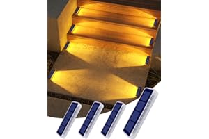 DetarZinLED Luces Solares LED Exterior Jardin, 4 uds Luces Solares Exterior Luz LED Escaleras Impermeable IP68, Blanco Cálido Luz Exteriores Solar para Escaleras, Jardin, Patios, Terraza, Valla, Deck