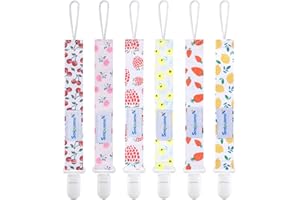 Smlpuame Dummy Clips Girl,6 Pack BPA Free Soother Chain,Pacifier Holder Clips for Teether Toy,Baby Dummy Strap Clip Universal Design Fit All Pacifiers Baby Teething Toys,Newborn Baby Shower(Fruit)