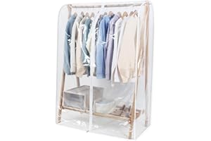 OTRAKI Funda transparente para perchero, 150 x 110 x 50 cm, transpirable, con cremallera, transparente, PEVA para traje, abrigo, camiseta, chaqueta, color blanco