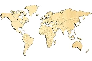 Giallobus - Mapa del Mundo - DECORACIÓN DE Paredes EN Madera MDF Fresno - 130x72 CM