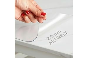 Artwelt Nappe Film de Table Transparent 2.0mm Polyvinylchloride Imperméable et Lavable Taille Souhaitée Film de Protection de Table Anti-Graisse (160cm X 90cm)
