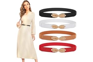 LEACOOLKEY Womens Skinny Elastic Waist Belt Stretch Retro Belt for Dress Fashion Skinny Thin Waist Belts for Ladies