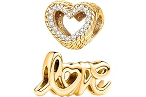 NUNUYAYA Abalorio Charms Argent Sterling 925 Breloque Pendentif Love Gold Charm Bead Compatible pour Femmes Filles Européen Bracelets Colliers