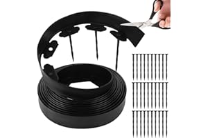 KUOFANY Borde de césped de plástico Flexible, Borde Jardín Césped Borde con 30 Anclajes de Suelo, Cenefa Parterres Bordura Exterior, Longitud 10m Altura 5cm, Negro