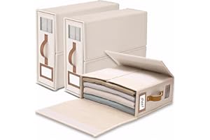 SwartLife linge rangement drap de lit - 3 organisateur drap pliable, respirantes avec fenêtre transparente & étiquette pour draps, couvertures & serviettes -couleur lin