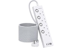 HANYCONY 5M Extension Lead, 4 Way Socket with 4 USB Slots(2 USB C), Individually Switched, Extension Cable 5M, Wall Mount Extension Cord, Desk Power Strip for Home Office Accessories