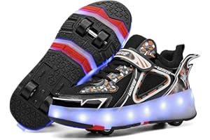 HUSK'SWARE HUSKSWARE Kids Shoes with Wheels – LED Light-Up Roller Sneakers Boys Girls, 2-Wheel Retractable Skating Trainers, USB Rechargeable Outdoor Sports Shoes EU 27-40 White Black Pink