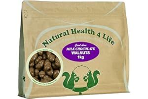 Natural Health 4 Life Carol Anne Confectionery Milk Chocolate Walnuts 1kg, Chocolate Covered Nuts in Resealable Pouch, 9.4g Protein per 100g, ideal for Snacking, Events, Refill Jars – Made in UK