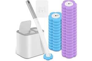 JOKAPY Brosse de toilette jetable, brosse WC jetable avec 30 recharges nettoyantes, éponge, têtes de rechange pour tige de toilette, avec support pour lavabo, baignoire (gris)
