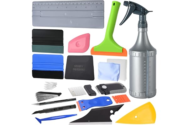 FOSHIO Kit de Films de Voiture Teinté Kit Covering Outils de Film Comprenant Un grattoir en Plastique, Couteau Utilitaire et Lames,Flacon pulvérisateur et Chiffon de Nettoyage