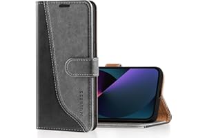 Mulbess Etui z klapką do iPhone 13 / iPhone 14, skórzane etui na telefon, składane etui z kieszeń na kartę, eleganckie szary
