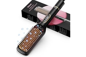 Dekuri Glättbürste, 42mm Breitplatten Haarglätter Bürste, Mit Negative Ionen, 6 Temperaturstufen, 130°C-230°LED-Anzeige, Schnelle Kreation von Weichem und Glattem Haar