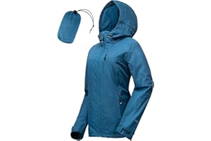 33,000ft Veste de pluie Femmes, imperméable imperméable léger avec manteau respirant emballable à capuche idéal pour la course à pied et à la randonnée