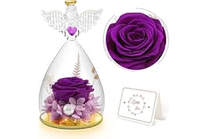 AIFANCIEY Ewige Rose im Glas Muttertagsgeschenk Engel Figur mit Licht, Mutter Geschenke für Mama Oma, Handgefertigte Muttertag Blume Engel Flügel, für Frauen Geburtstag Valentinstag, Lila