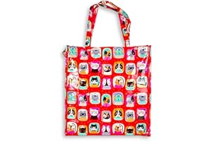 BOGACI Borsa con Cerniera Donna Ragazza Shopper In Plastica Busta Spesa Shoping Casual Universale Riutilizzabile Fantasia Gattini Cagnolini