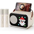JYX Karaoke Adulte Enfant 2 Micro sans Fil, Enceinte Pixel Fun avec écran, Bluetooth 5.3 Portable Professionnelle pour Accompagnement Audio, Machine de Karaoké pour Fête et Voyage, Beige