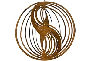 ‎B2S BACK2SEASON Metall Windspiel Yin und Yang 3D zum Hängen und Drehen Edelrost Baumdeko Rost Gartenhänger Made in Europa D=18 cm
