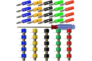senvenelec 50Pcs prise banane, adaptateur de fiche banane 4mm, borne de fiche banane, mini-terminal, prise de panneau banane-5 couleurs (25 mâle + 25 femelle).