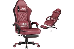 Gamtimer Gaming Chair with Footrest, Ergonomic Computer Chair, PU Breathable Material with Headrest and Lumbar Support, Suitable for Silla Gamer and Adults (RED)