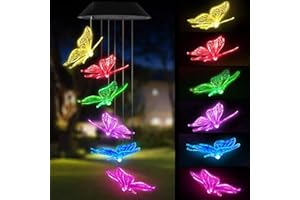 DONGDA Solar Windspiele für Draußen, Schmetterling Solar Windspiel Farbwechsel Windspiel Solar für Draußen, Wasserdicht Solar Automatische Windspiele für Draußen Hängend, Windspiele Gartendeko Hängend