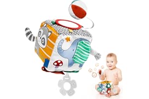 PROACC Baby Activity Cube: Soft Plush Baby Toys 6-12 Months Sensory Cube with Crinkle Rattle, Fine Motor Skills Development Multicolor Infant Teething Activity Toy Early Learning Newborn Travel Shower Gifts