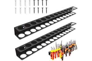 NEUSID 2 uchwyty na śrubokręty, 40 cm, uchwyt na narzędzia, ściana z 14 otworami, uchwyt ścienny, uchwyt na szczypce, metalowy uchwyt na śrubokręt, do warsztatów, stołów warsztatowych (czarny)