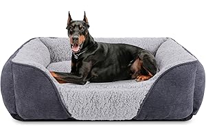 JOEJOY Panier pour Chien Grande Taille - Lit pour Chien Lavable Pelucheux, Antidérapant, Convient aux Chiens et Chats de Taille Grand, Confortable et apaisant XL(89×63×23cm Gris)