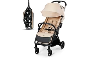 KK KINDERKRAFT Kinderkraft APINO Passeggino Leggero fino 22 kg, Solo 7,5 Kg, Passeggino Da Viaggio, Pieghevole automatico, Schienale Regolabile In Posizione Sdraiata, Copertura Antipioggia, Beige