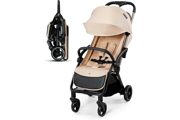 Kinderkraft APINO Silla de Paseo bebé, Carrito, Carro bebé, AUTO FOLDING, Plegado Automático, Carrito bebé, Posición reclinada, Posición Tumbada, Ligero, 7,5g, Impermeable, Carga Máxima 24 kg, Beige