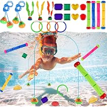 Jouets De Plongée POWZOO - Lot De 27 Pièces Pour Piscine - Anneaux, Gemmes, Dauphins - 5-12 Ans