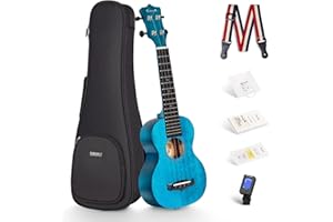Soprano Ukulele Enya 21" Blue Solid Mahogany Top Ukulele Beginner Kit with Online Lesson, Case, Tuner, Strap, Strings, Pick (EUS-25D BU)