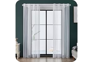 MRTREES Firanki z woalu, półprzezroczyste, miękkie, krótkie, lekkie, tiulowe, z przelotkami, nowoczesne, białe, 240 x 140 cm (wys. x szer.), do pokoju dziecięcego, salonu, sypialni, 2 sztuki