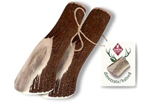 ChronoBalance-XXL Corno di Cervo per Cani, Confezione da 2, Dimezzato, 100% Naturale, Osso di Cervo, Cura Dentale, Giocattolo per Cani, Senza Sostanze Chimiche, Lunga Durata