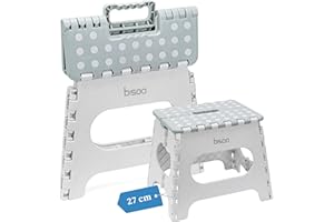 Bisoo Taburete Alto Plegable - 27 cm - Taburetes Altos de Cocina, Baño, Autocaravana - Escalon Infantil Niños - Banqueta Plegable Portatil Antideslizante Segura Práctica - Soporta 150Kg - Gris Salvia