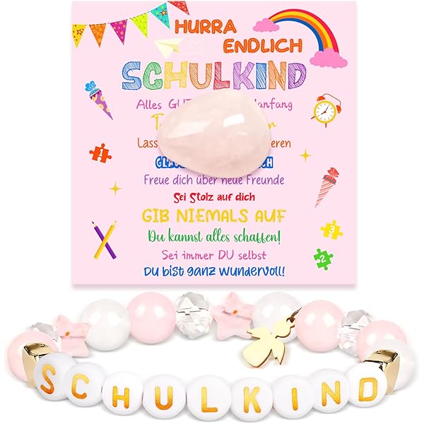 Einschulungsgeschenk Armband Für Mädchen 2025 – Mit Schutzengel-Anhänger, Elastisch, In Geschenkbox Mit Karte