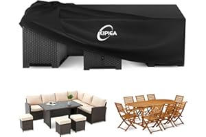 Kipiea Pokrowce na Meble Ogrodowe, Wodoszczelny, Prostokątne Zewnątrz Okrowiec Ochronny na Stół na Krzesło Wiatroszczelny, 420D pokrowce na stół ogrodowy Anti-UV, bez łez- 229x147x71cm