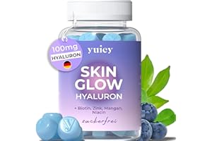 ‎YUICY Yuicy Skin Glow - Hyaluronsäure Gummibärchen – zuckerfreie, hochdosierte Hautvitamine für ein reine und schöne Haut. Mit Biotin, Zink & 6 weiteren Nährstoffen. Vegan und Made in Germany. 60 Gummies.