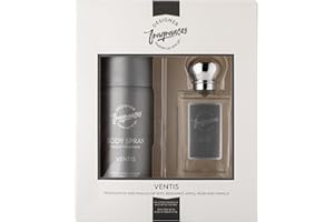 Designer Fragrances Ventus Male Gift Set - Includes 150ml Body Spray Deodorant Cans, 50ml Men’s Eau De Parfum Aftershave Sprays - For Instant Freshness on The Go - Long Lasting Smells