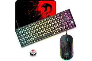 CROSS ZEBRA Clavier Souris Gamer Mecanique Filaire Rétroéclairé RVB, 68 Touches QWERTY Clavier de Commutateur Rouge Souris Légère 7 Boutons 6400DPI Grand Tapis de Souris pour PC Windows Mac PS4 Xbox, Noir