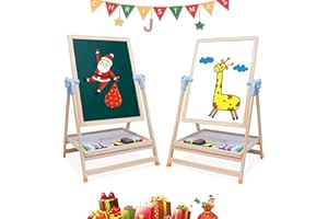 ARK MIIDO Kids Easel 360° Rotation Wooden Table Desk Easel Height Adjustable Double-Sided Whiteboard & Blackboard Art Easel with Abundant Accessories, Gift for Boys and Girls