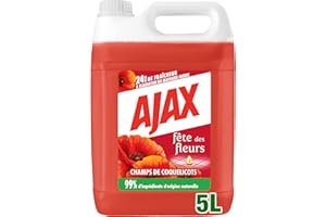 AJAX - Nettoyant Ménager - Multi surfaces & Sol - Fête des Fleurs, Parfum Coquelicots - Sans rinçage - Idéal collectivités - Grand Format Bidon de 5L
