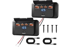 2 stycken USB-uttag 12 V 72 W 4-fack laddare PD QC3.0 för bil, husbil | Väggmontering USB inbyggt uttag med dubbel 36 W PD och 18 W QC3.0, snabbladdare för husbil, husvagn, bil och lastbil