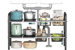 VexNook Organizer per armadietto – Mensola espandibile sotto lavello | Dimensioni regolabile: 41 x 25 x (52,5 ~ 88) cm | Mensola sotto lavello per un maggiore ordine | Modello nuovo: 4 piatti e 4