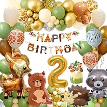 Decoratie 2e verjaardag jongen meisjes, verjaardagsdecoratie 2 jaar, groene jungle 2e verjaardagsdecoratie, bosdieren, safaridieren, folieballon voor kinderverjaardag, Wild Two Verjaardagsdecoratie