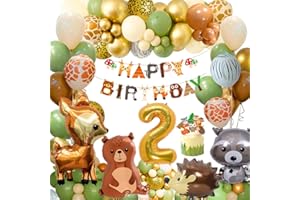 FUBABCO Palloncini Compleanno 2 Anno Bimbo,Decorazioni Compleanno 2 Anno,Addobbi Compleanno Bimbo,Palloncini Animali Giungla Compleanno 2 Anno Bimbo,Verde Marrone Festa Compleanno per Bimbo Ragazza Ragazzi