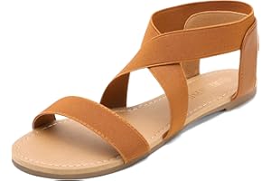 DREAM PAIRS Women's Elastic Ankle Strap Flat Sandals Summer Dressy Shoes Cute Strappy Gladiator Sandals ELATICA-6